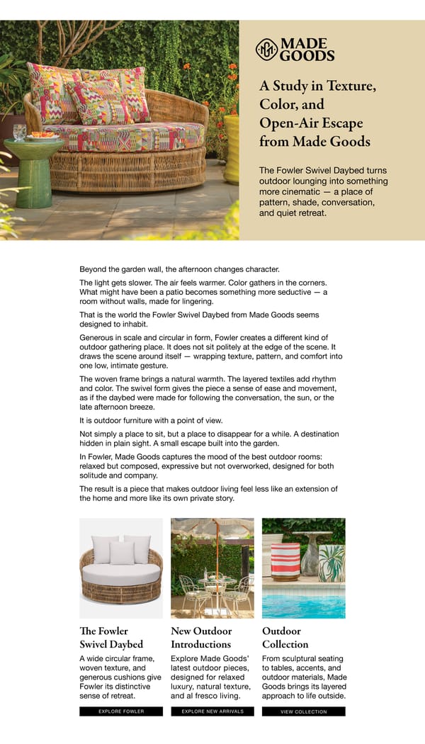 Exploring Outdoor Elegance: Made Goods Fowler Swivel Daybed - Page 1